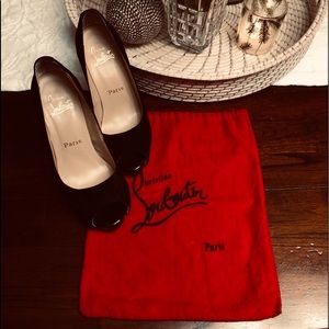 Christian Louboutin Open-Toe Leather Black Heels